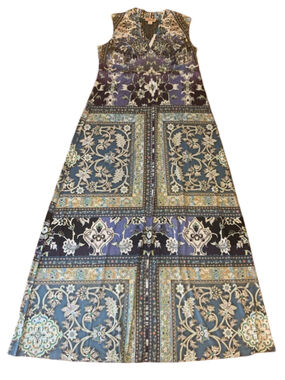 One World Maxi Dress Large Purple and Green Embroidered and Gems Sleeveless